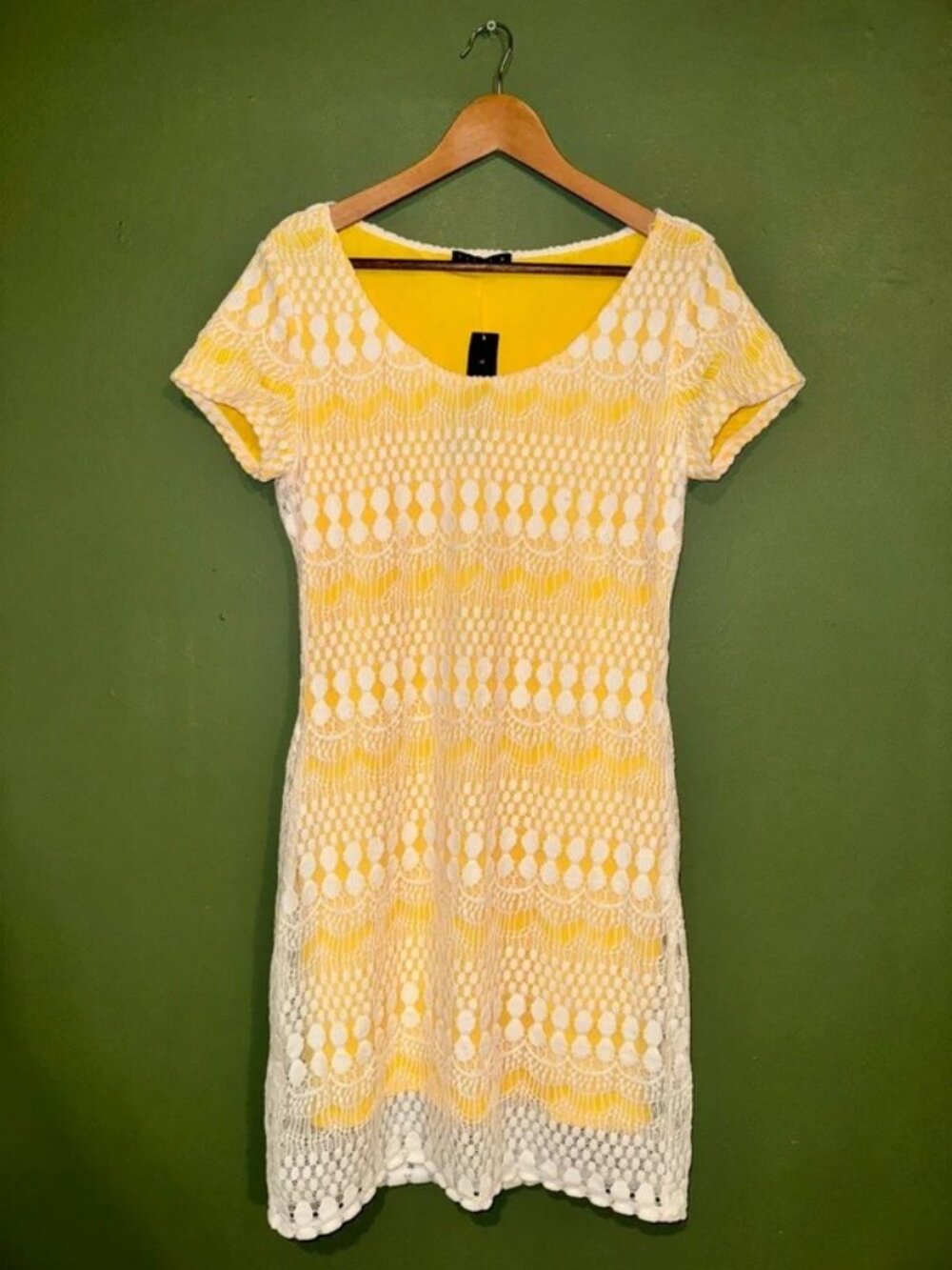 Tiana B White Yellow Crochet Lace Overlay Mini Dress NWT M